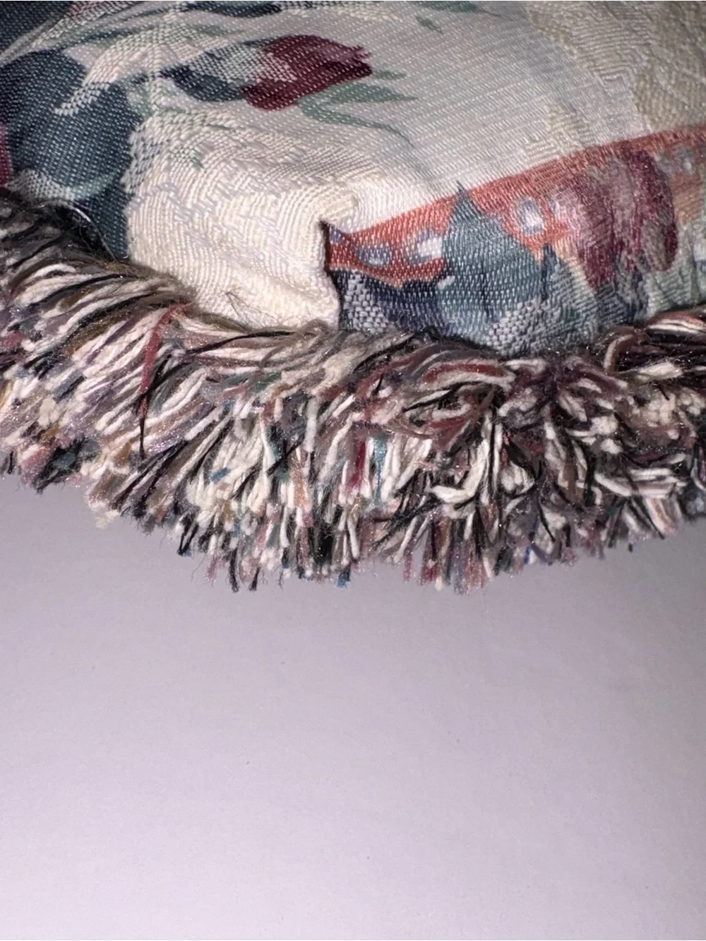 Floral Fringe tapestry Accent Pillow in Cream, Green & Burgundy - Brand Unknown